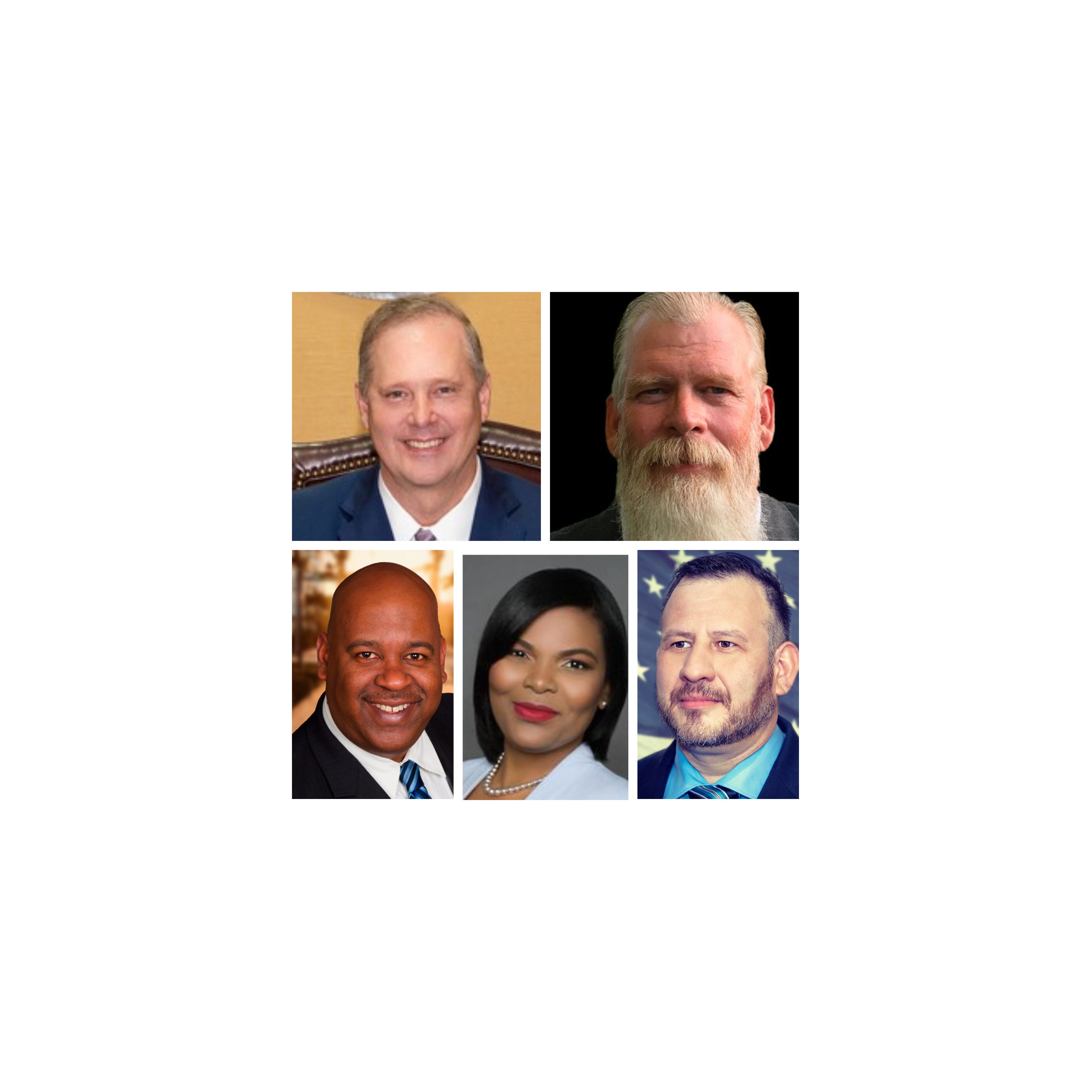 Candidates for Florida Commissioner of Agriculture: Top: Republicans Wilton Simpson and James Shaw; Bottom: Democrats JR Gaillot, Naomi Esther Blemur and Ryan Morales