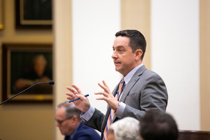 Luke Newman argues on behalf of the Florida Police Benevolent Association on Wednesday, Dec.  7, 2022 in a case concerning Marsy's Law.