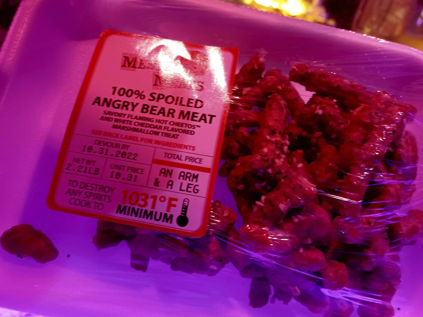 Horror Nights visitors could order up 'spoiled bear meat' that somehow incorporated Flaming Hot Cheetos this year. 